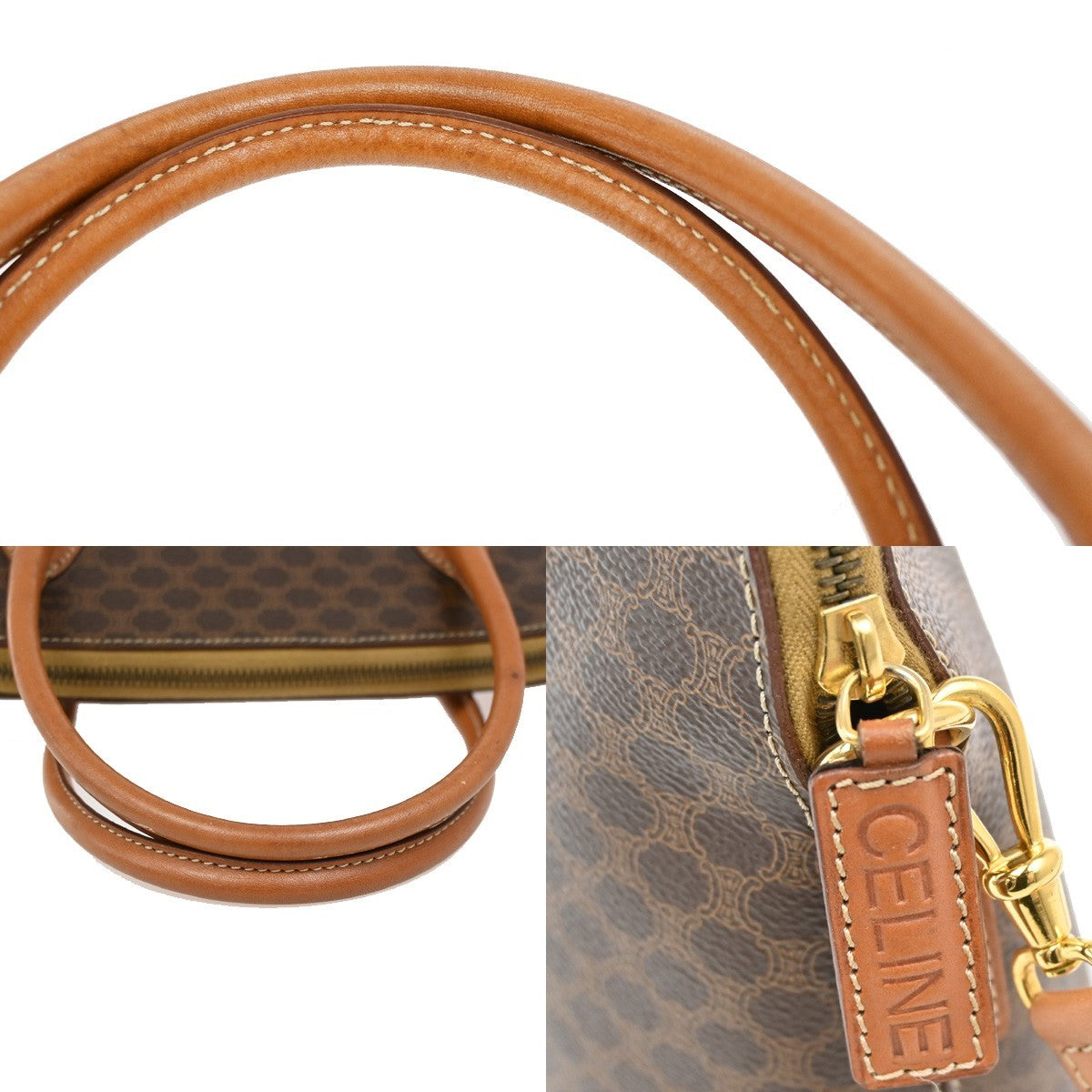 CELINE Macadam Pattern 2Way Shoulder Bag PVC Leather Brown Italy GHW 31TA030