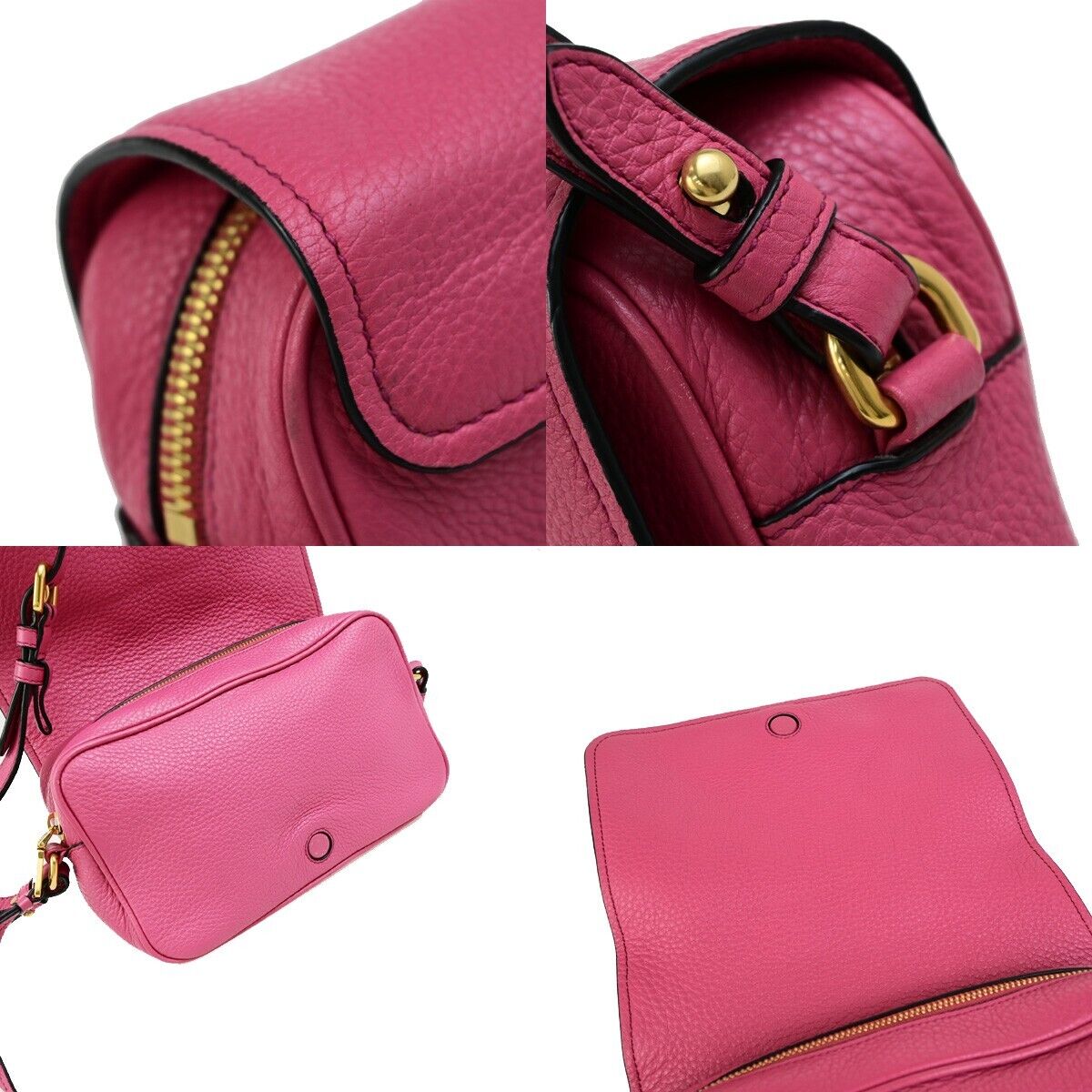 PRADA Logo Crossbody Flap Shoulder Bag Leather Pink GHW 50RK724