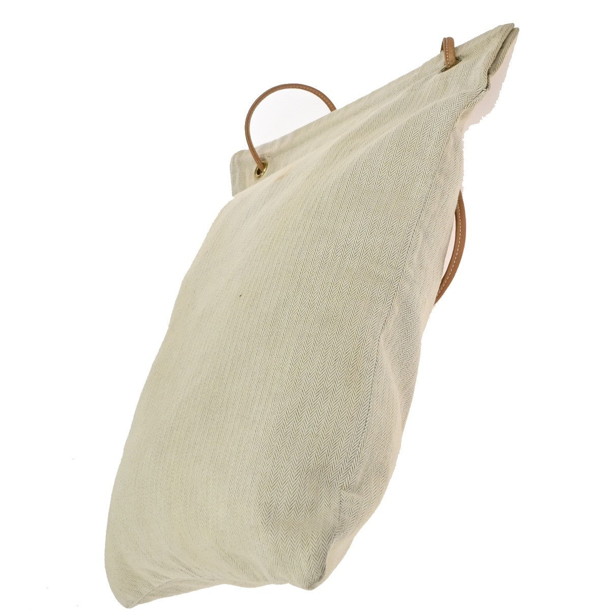 HERMES Logo Aline Shoulder Bag Toile Chevrons 100% Cotton Leather Beige 80YJ012