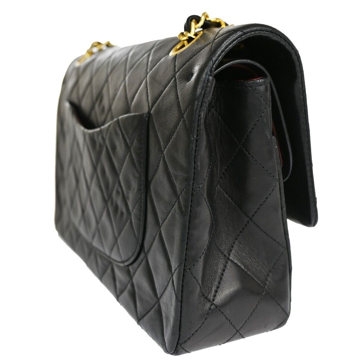 CHANEL CC Matelasse 25 Double Flap Chain Shoulder Bag Leather Black GHW 726RJ450