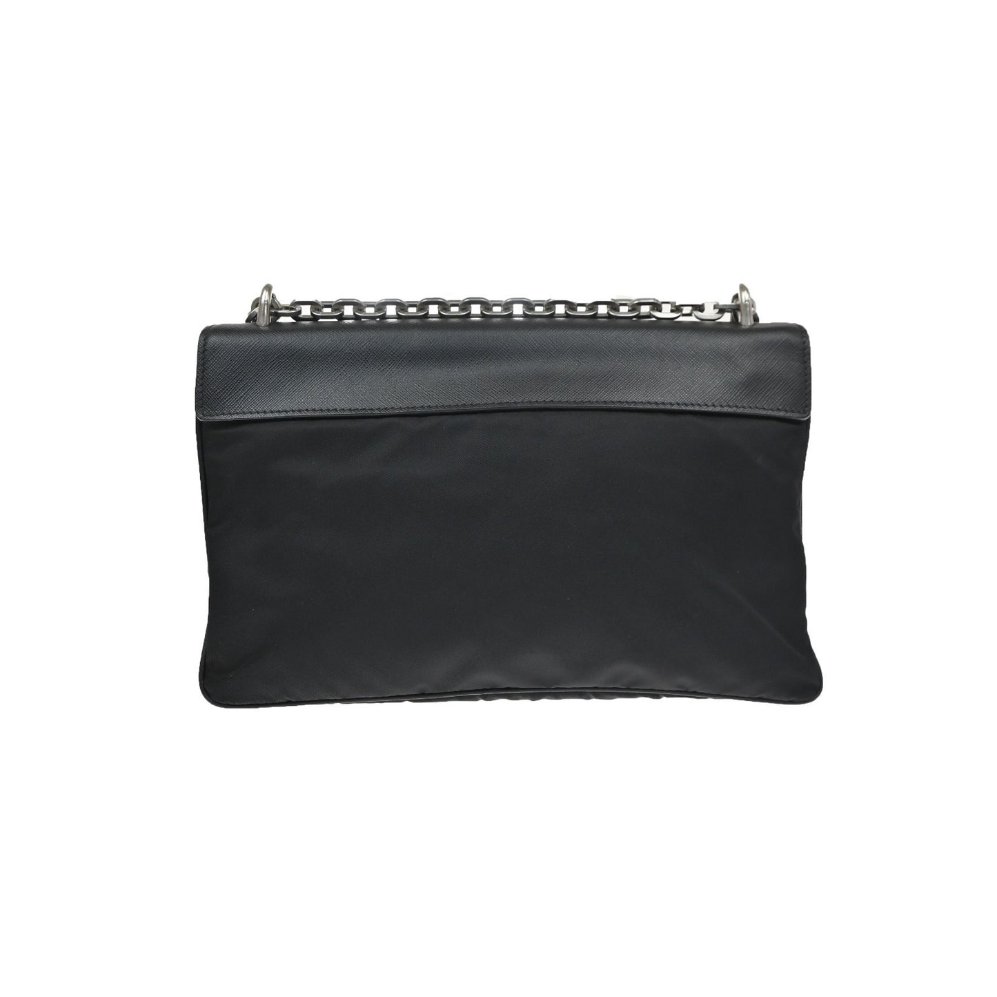 PRADA Saffiano Diagonal Chain Shoulder Bag Nylon Leather Black SHW 10KD064