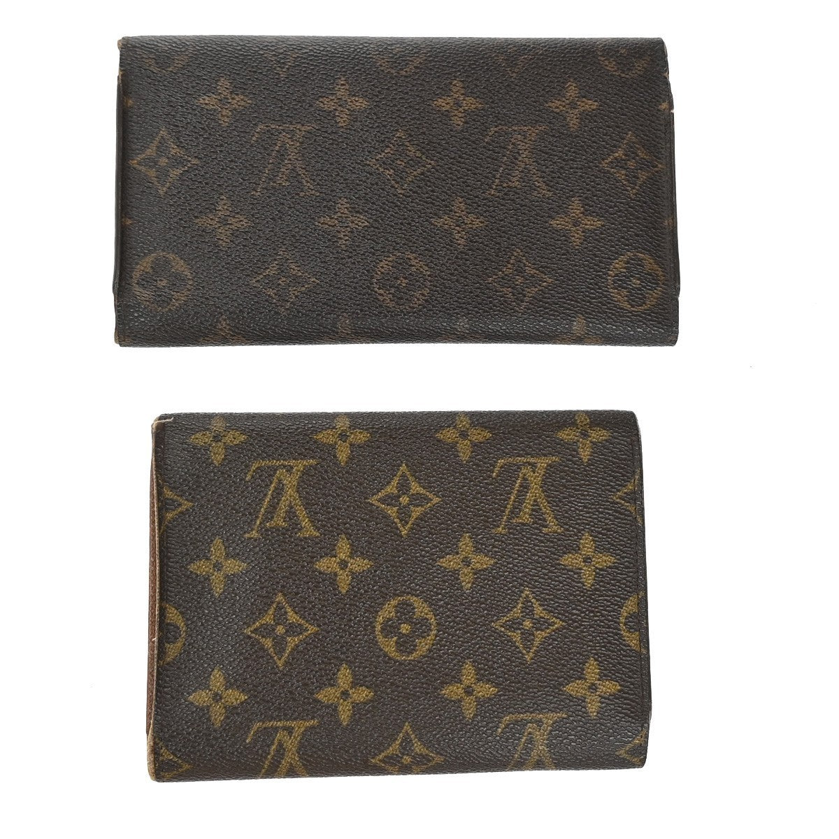 LOUIS VUITTON LV Logo 2 Set Bifold Wallet Monogram Leather Brown 04EG272