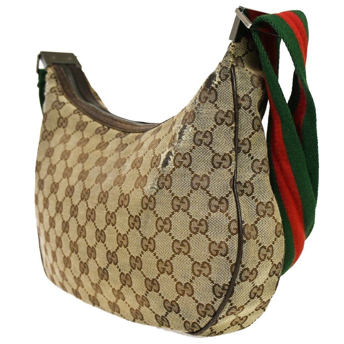 GUCCI GG Pattern Sherry Shoulder Bag Canvas Leather Brown Gold Italy 05YB696