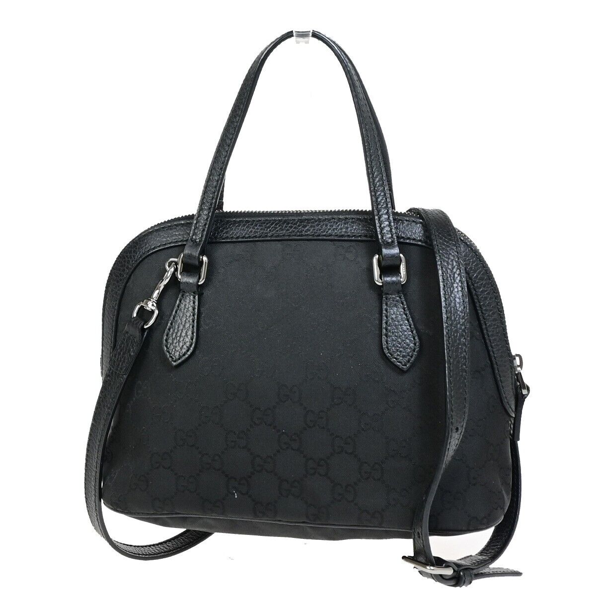 GUCCI GG Pattern 2Way Shoulder Hand Bag Nylon Leather Black Silver 85EB461