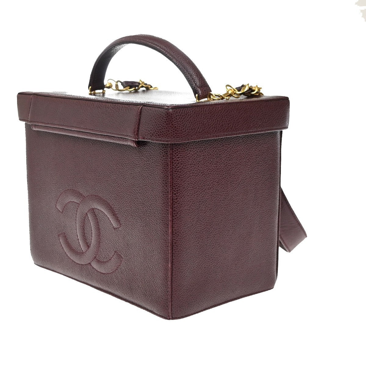 CHANEL 2Way Vanity Shoulder Hand Bag Calfskin Leather Red Vintage 330RP046