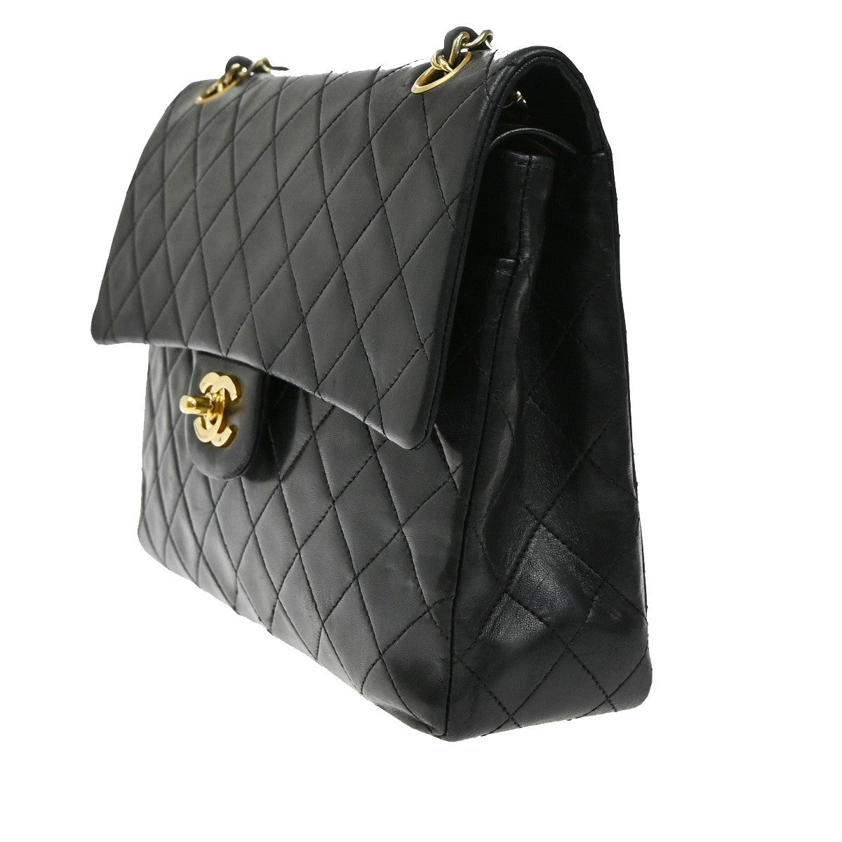 CHANEL CC Matelasse 25 Double Flap Chain Shoulder Bag Leather Black GHW 357RL462