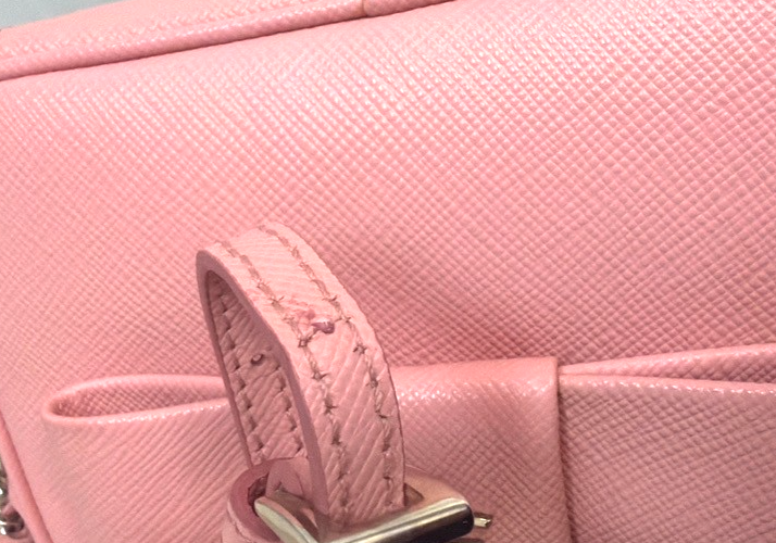 PRADA Logo Saffiano Fiocco Bow Min Shoulder Bag Leather Pink SHW Italy 74YH967