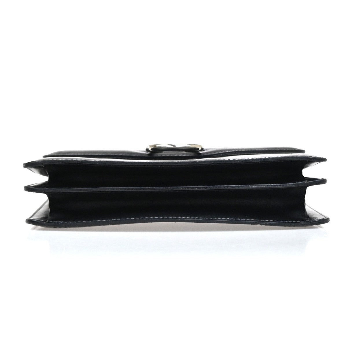 CELINE Logo Bicolor Double Flap Hand Bag Leather Black White Italy 80EG224