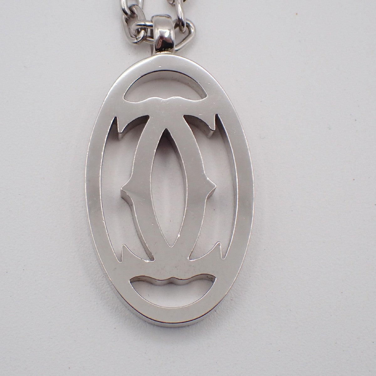 CARTIER 2C Logo Chain Bag Charm Key Ring Pendant Top Silver Accessory 07MA184