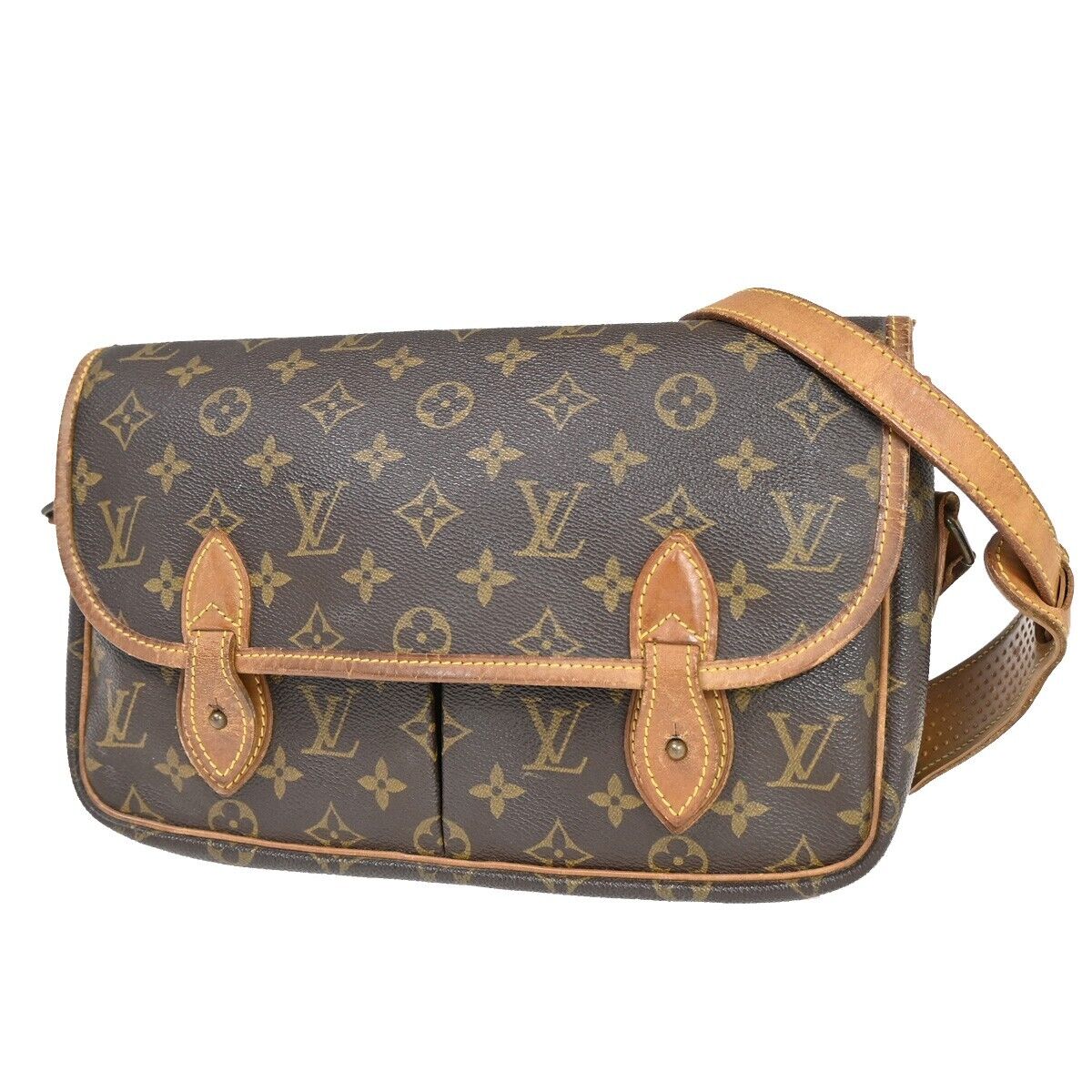 LOUIS VUITTON LV Logo Gibeciere MM Shoulder Bag Monogram Leather M42247 36FA232