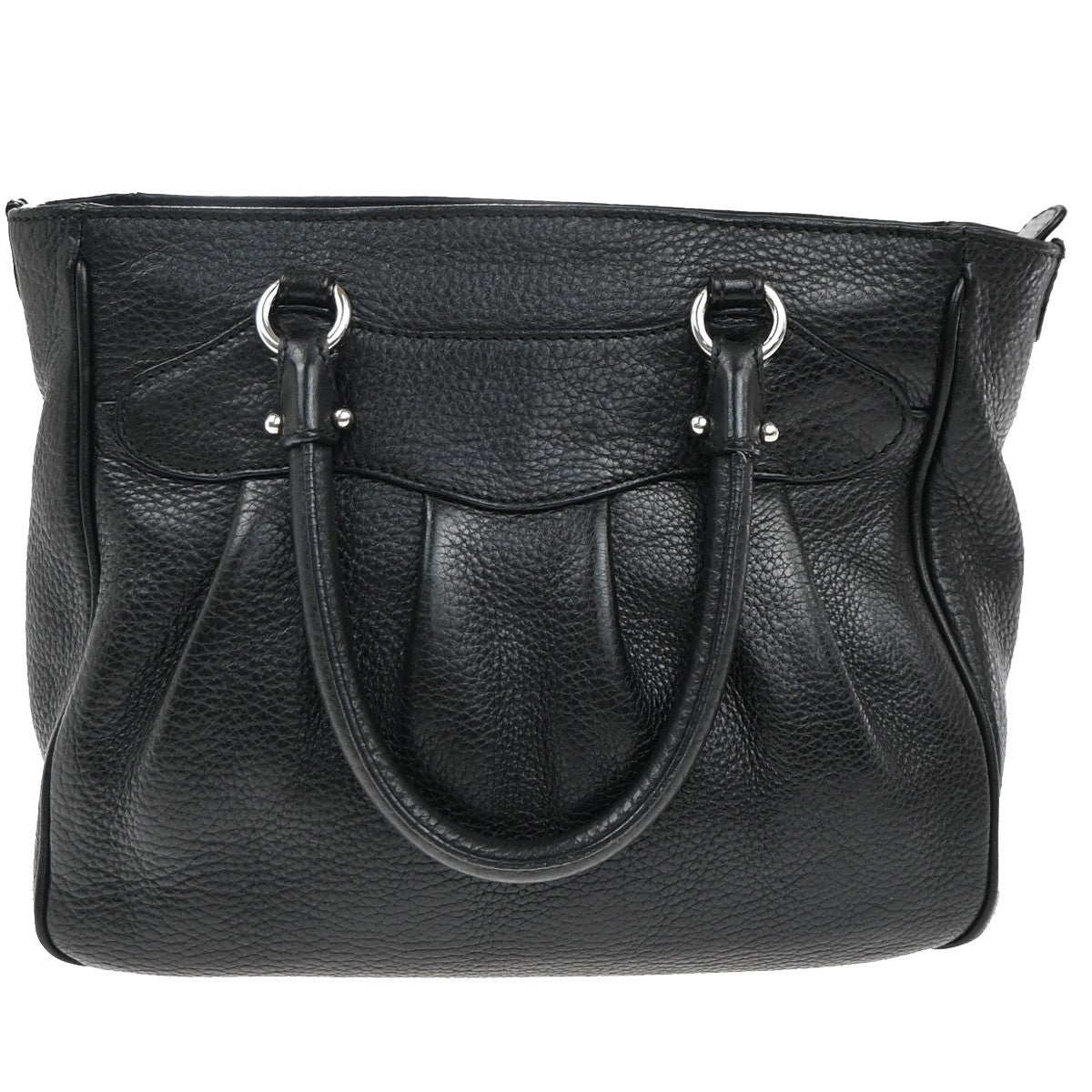 SALVATORE FERRAGAMO Logo Gancini Hand Bag Leather Black SHW Italy 36EG392
