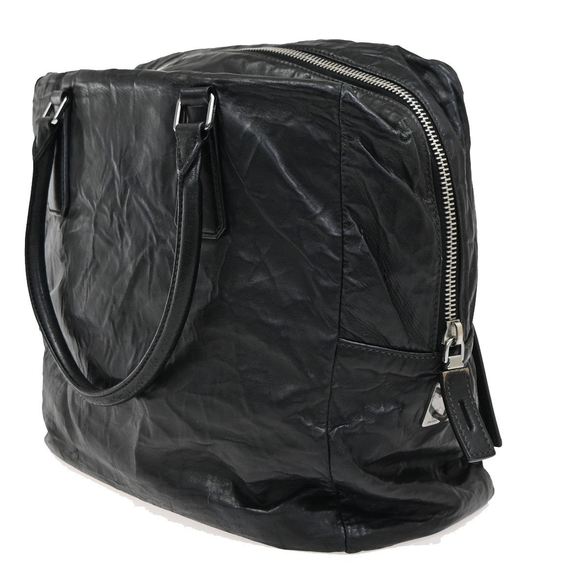 PRADA MILANO Logo Business Shoulder Hand Tote Bag Leather Black Sliver 76KP343