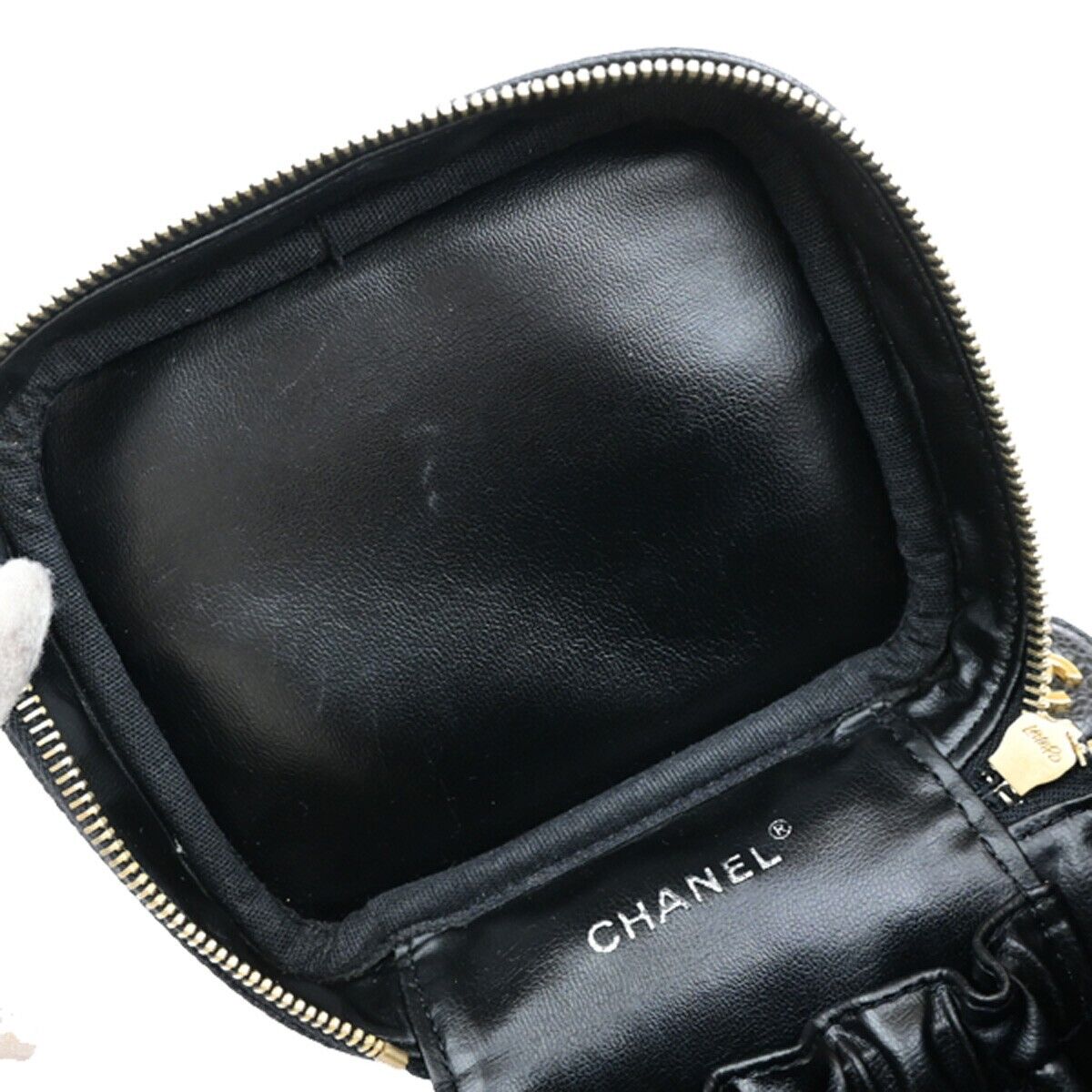 CHANEL CC Vanity Cosmetic Hand Bag Grained Calfskin Leather Black GHW 666RK928