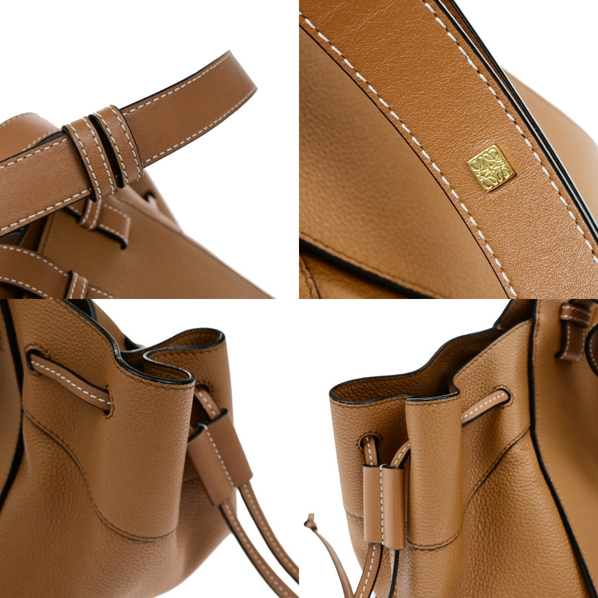 LOEWE Logo Hammock Small 2Way Shoulder Hand Bad Leather Brown GHW Spain 683RL069