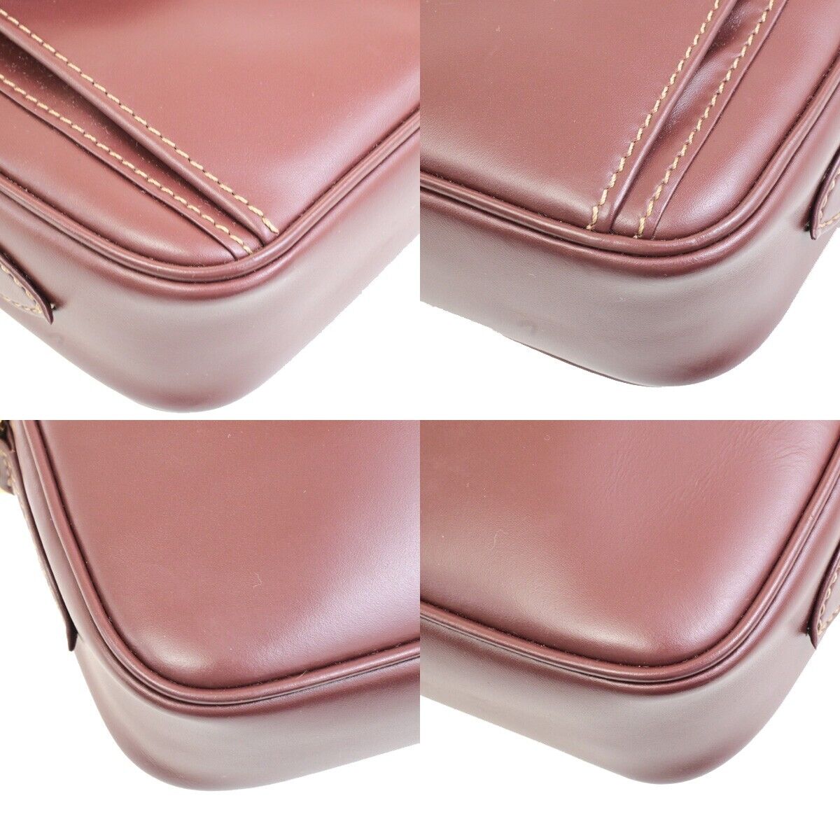 MUST DE CARTIER 2C Logos Shoulder Bag Leather Bordeaux Red Gold France 69FA310