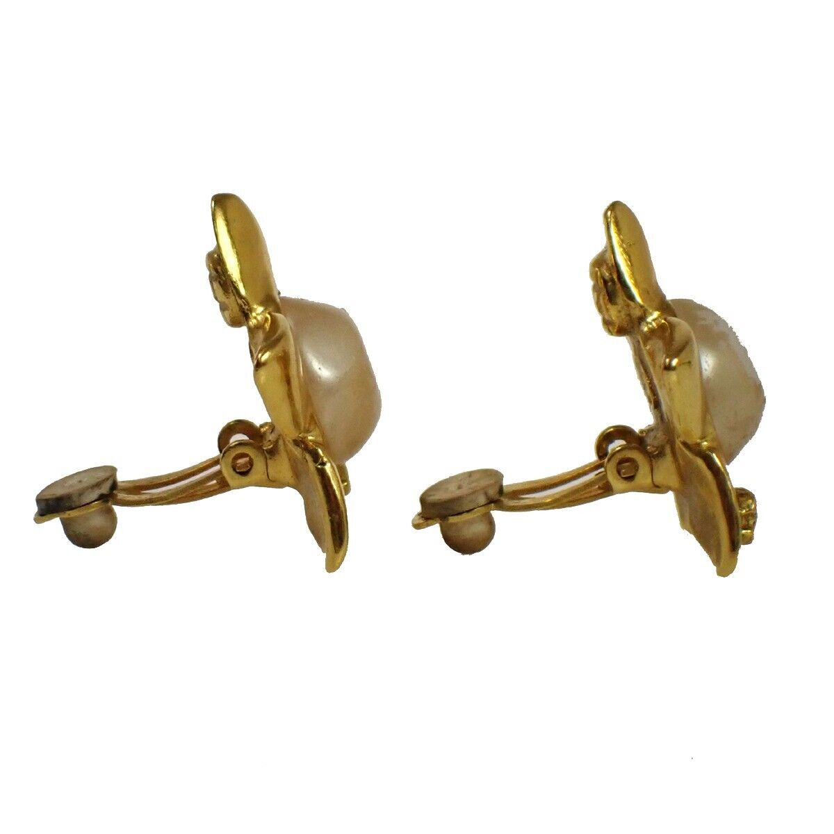 CHANEL CC Star Earrings 96P Clip-On Imitation Pearl GHW France Vintage 80RH409