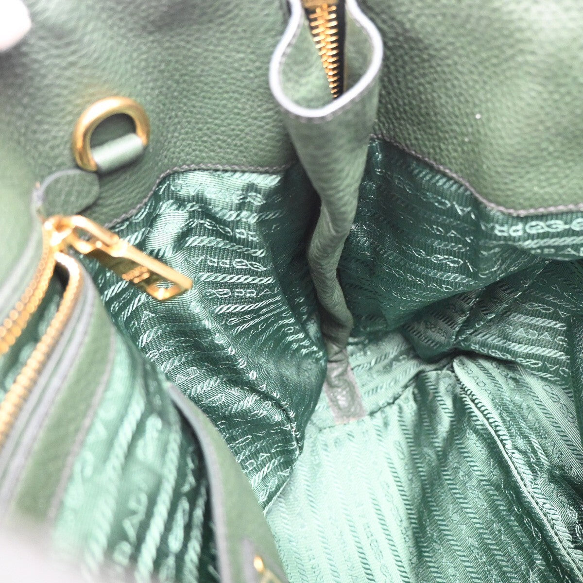 PRADA Logo Shoulder Hand Tote Bag Vitello Daino Leather Green GHW 12FB715