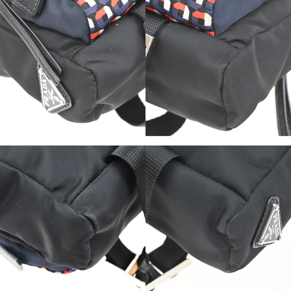 PRADA Logo Shoulder Hand Bag Nylon Leather Black Red Blue SHW Italy 70MA574