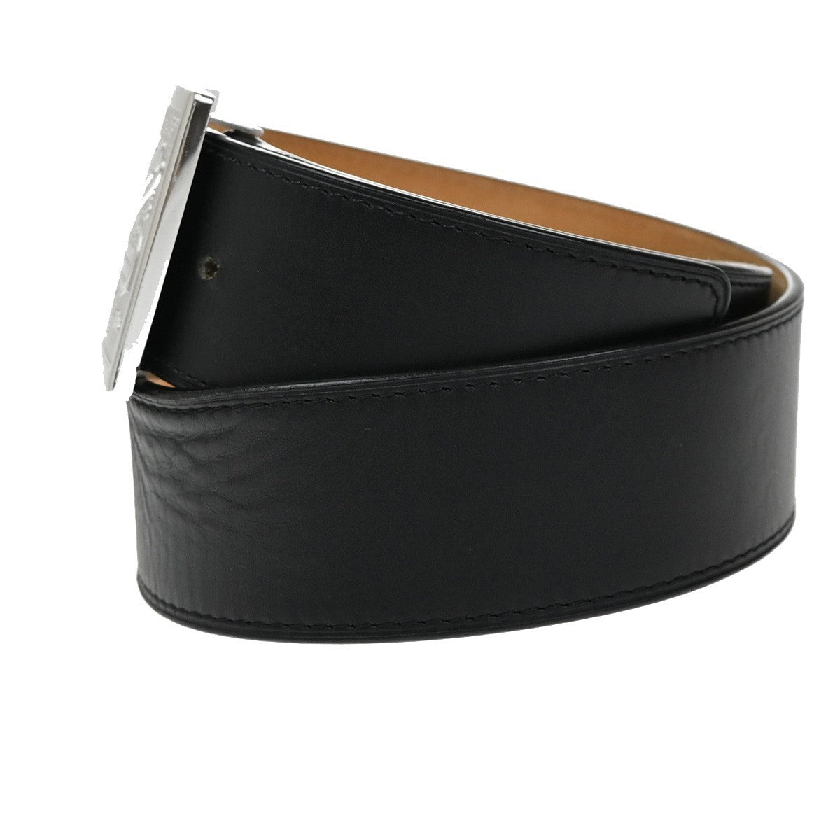 LOUIS VUITTON Logo Ceinture Jeans Belt Leather Black Silver Spain M6812 36KB399