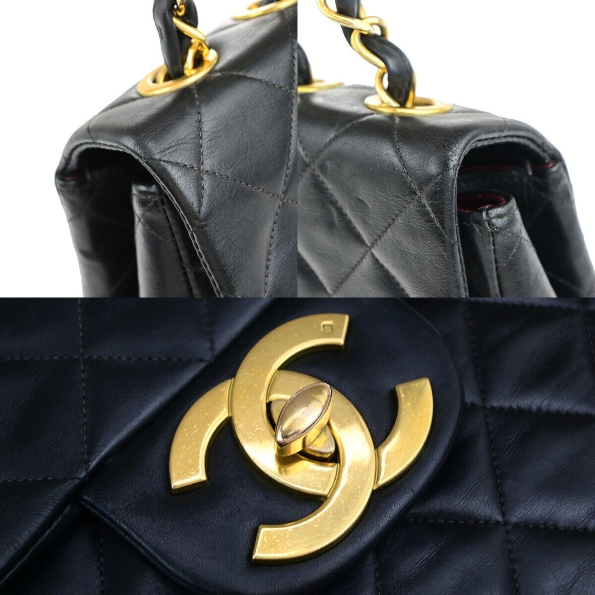 CHANEL CC Maxi Jumbo Matelasse 34 Chain Shoulder Bag Leather BK Vintage 393RK689