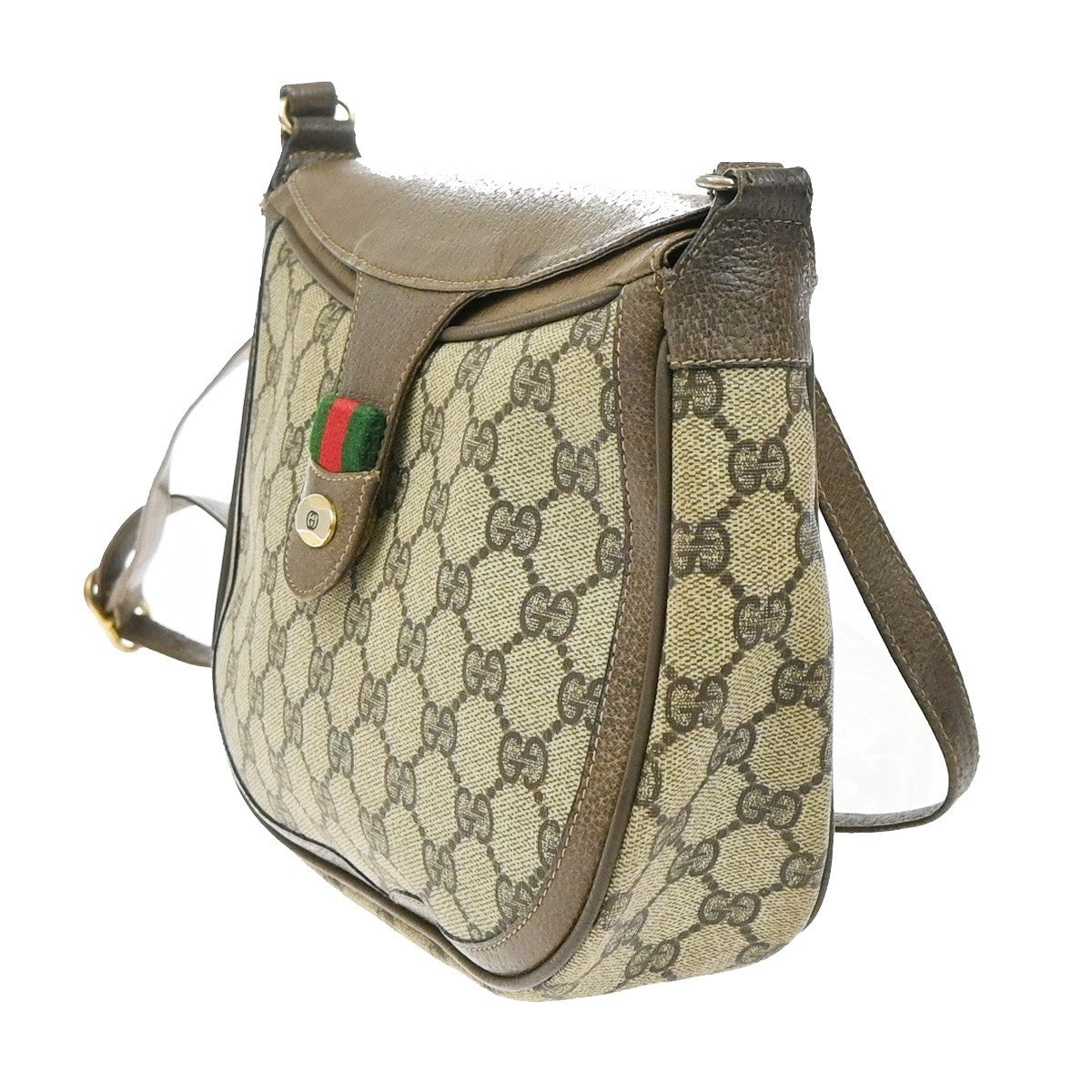 GUCCI Logo Web Sherry GG Pattern Shoulder Bag PVC Leather Brown Italy 04YJ170