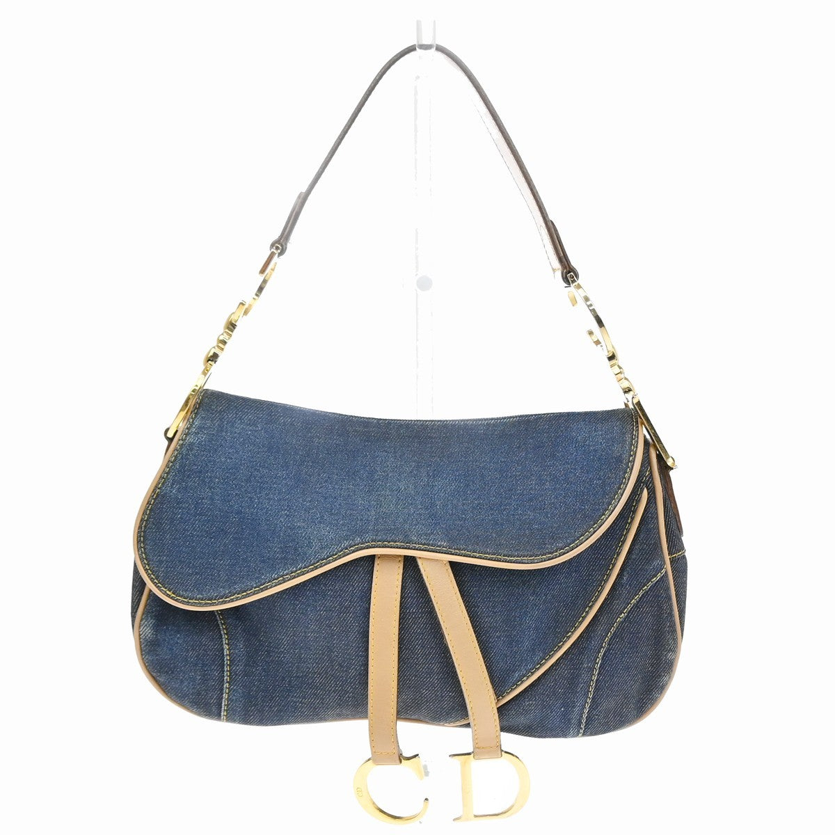 45.Live CHRISTIAN DIOR Double Saddle Denim Shoulder Bag Canvas Leather 308RP166