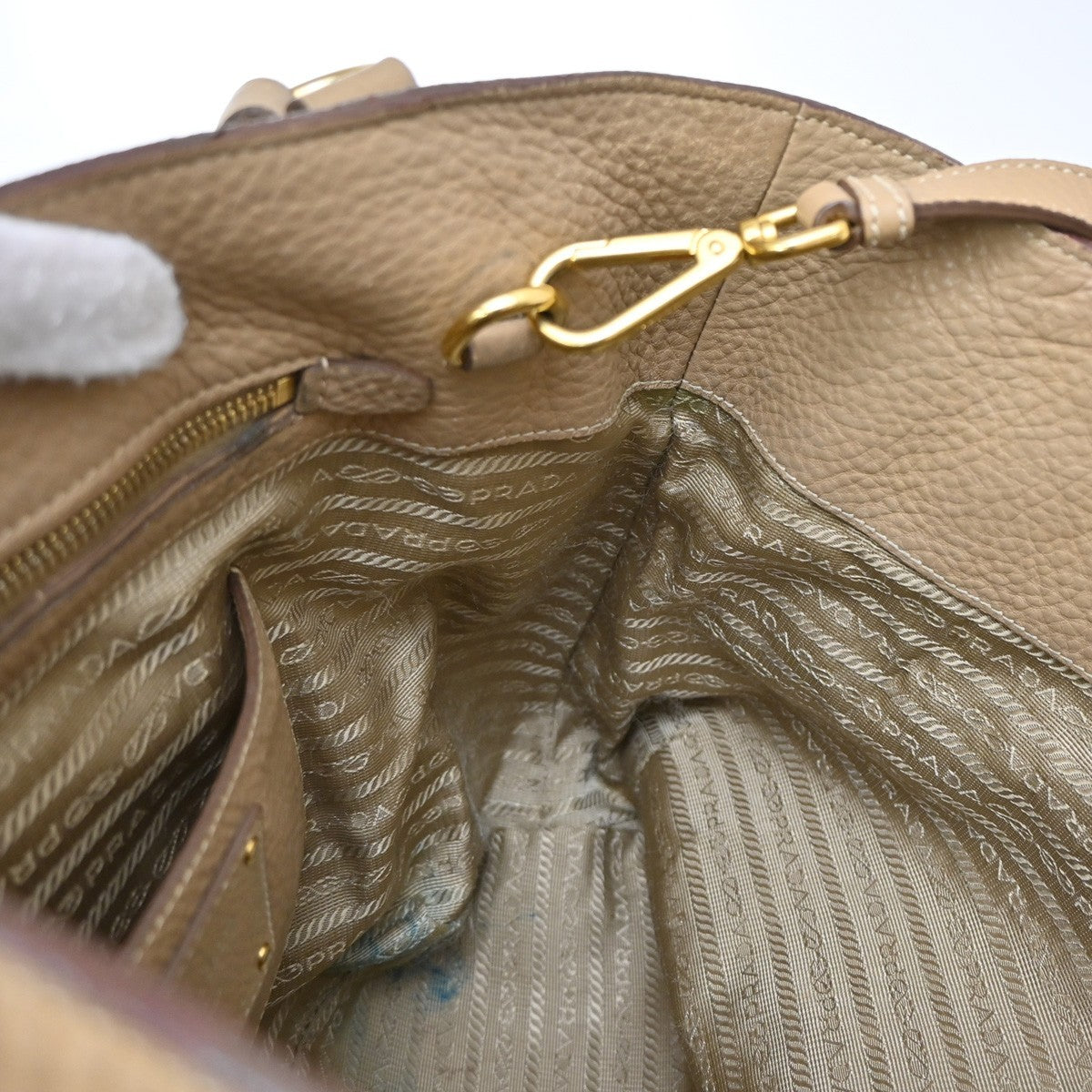 PRADA Logo 2Way Shoulder Hand Bag Vitello Phenix Leather Beige Italy 70KB268