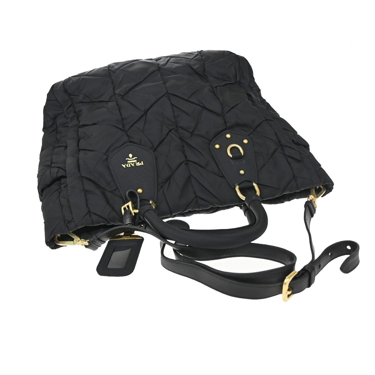 PRADA Logo Tessuto Gaufre 2Way Shoulder Bag Nylon Leather Black SHW 75KP251