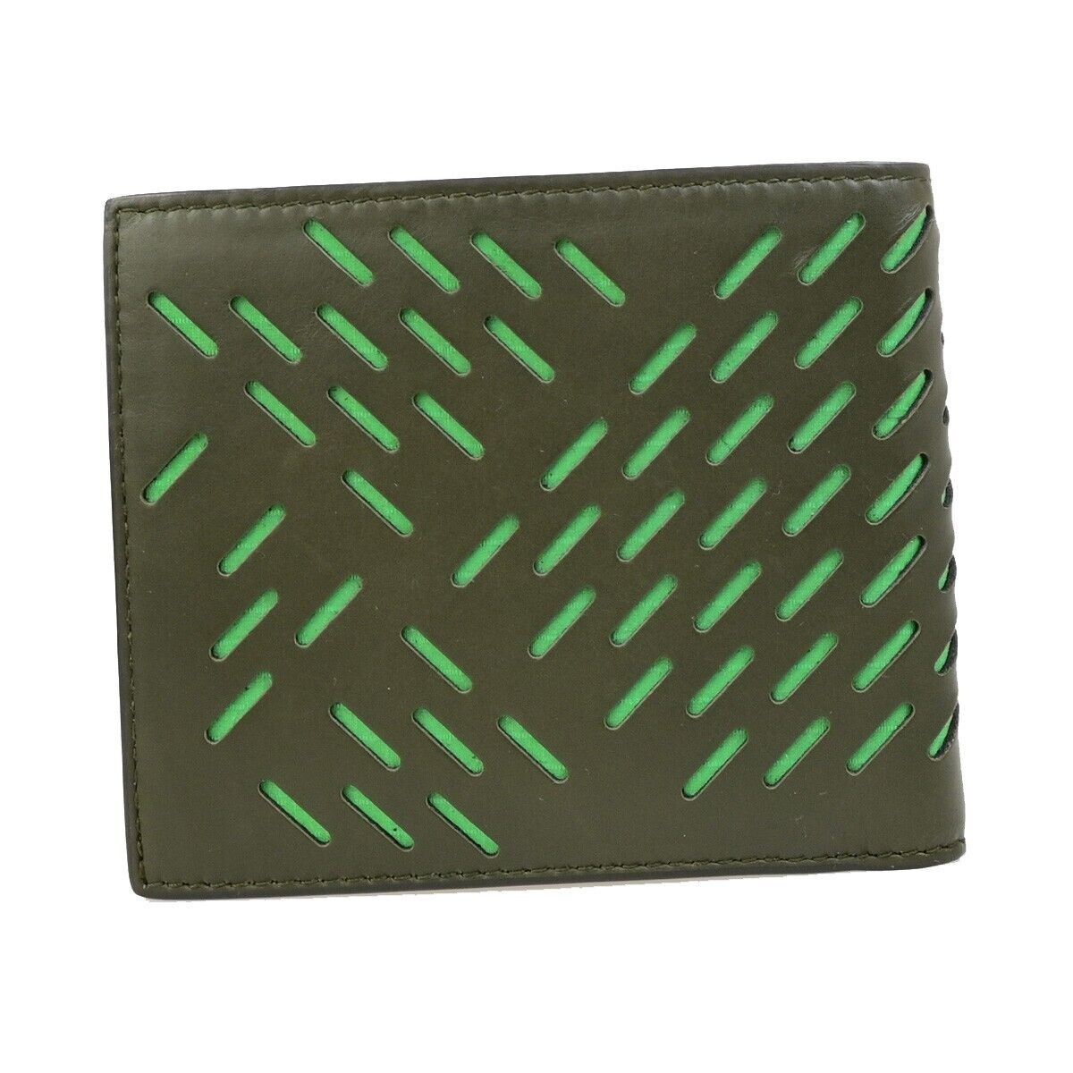 BOTTEGA VENETA Logo Bifold Compact Wallet Leather Khaki Green Italy 36FB223
