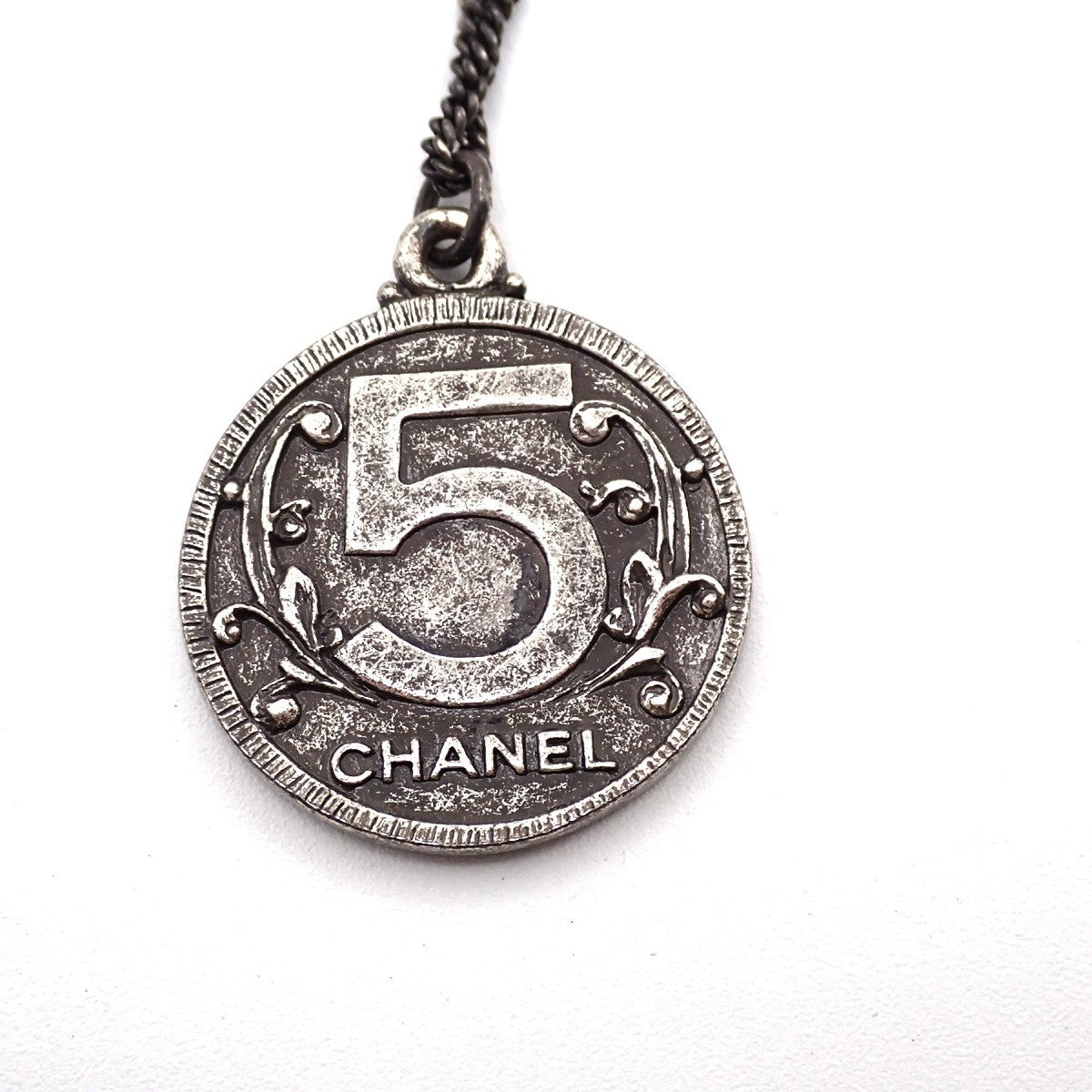 CHANEL CC Logo Mademoiselle Coin Pendant 03P Necklace Metal France 85RL891