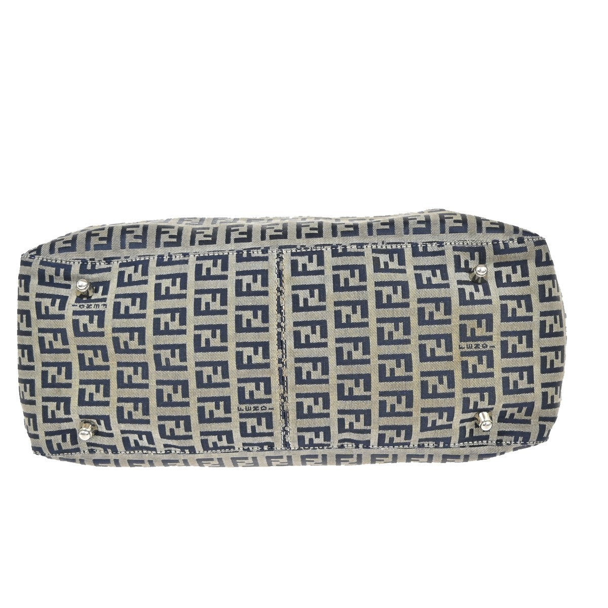 FENDI Logo Zucca Pattern Shoulder Bag Canvas Leather Navy Blue Italy 85EF815