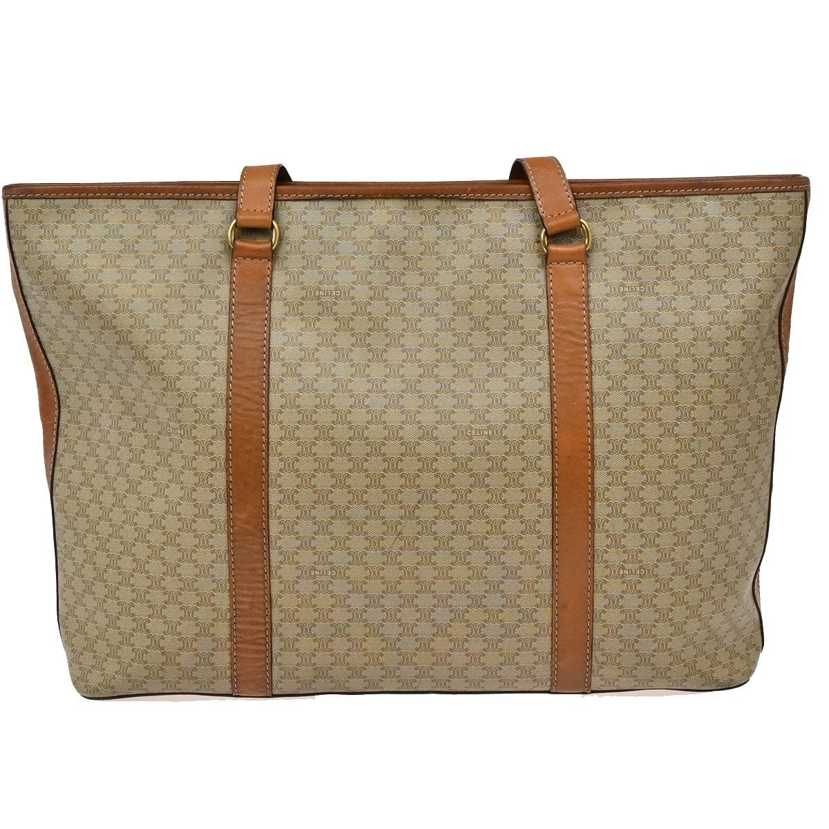 CELINE Macadam Pattern Shoulder Tote Bag PVC Leather Brown Gold Italy 04TA028