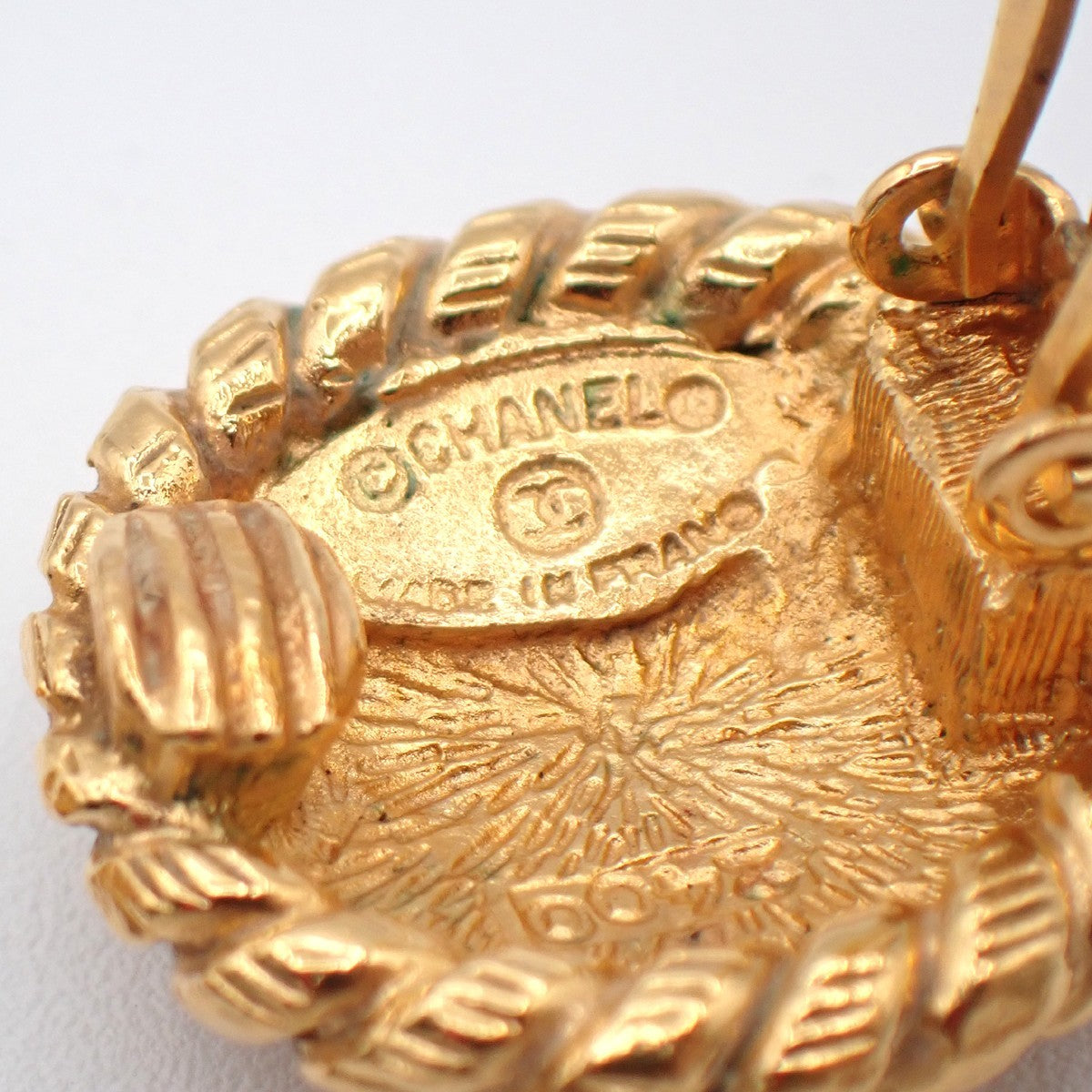 CHANEL CC Logo Round Button Earrings Clip-On Gold France 38RL743