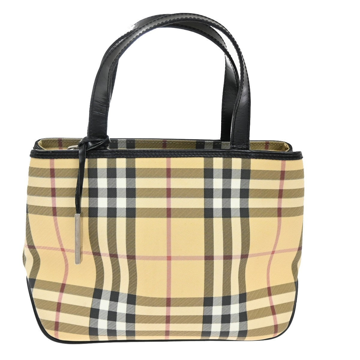 BURBERRY Logo Nova Check Hand Shoulder Bag Leather PVC Black Beige SHW 69KA989
