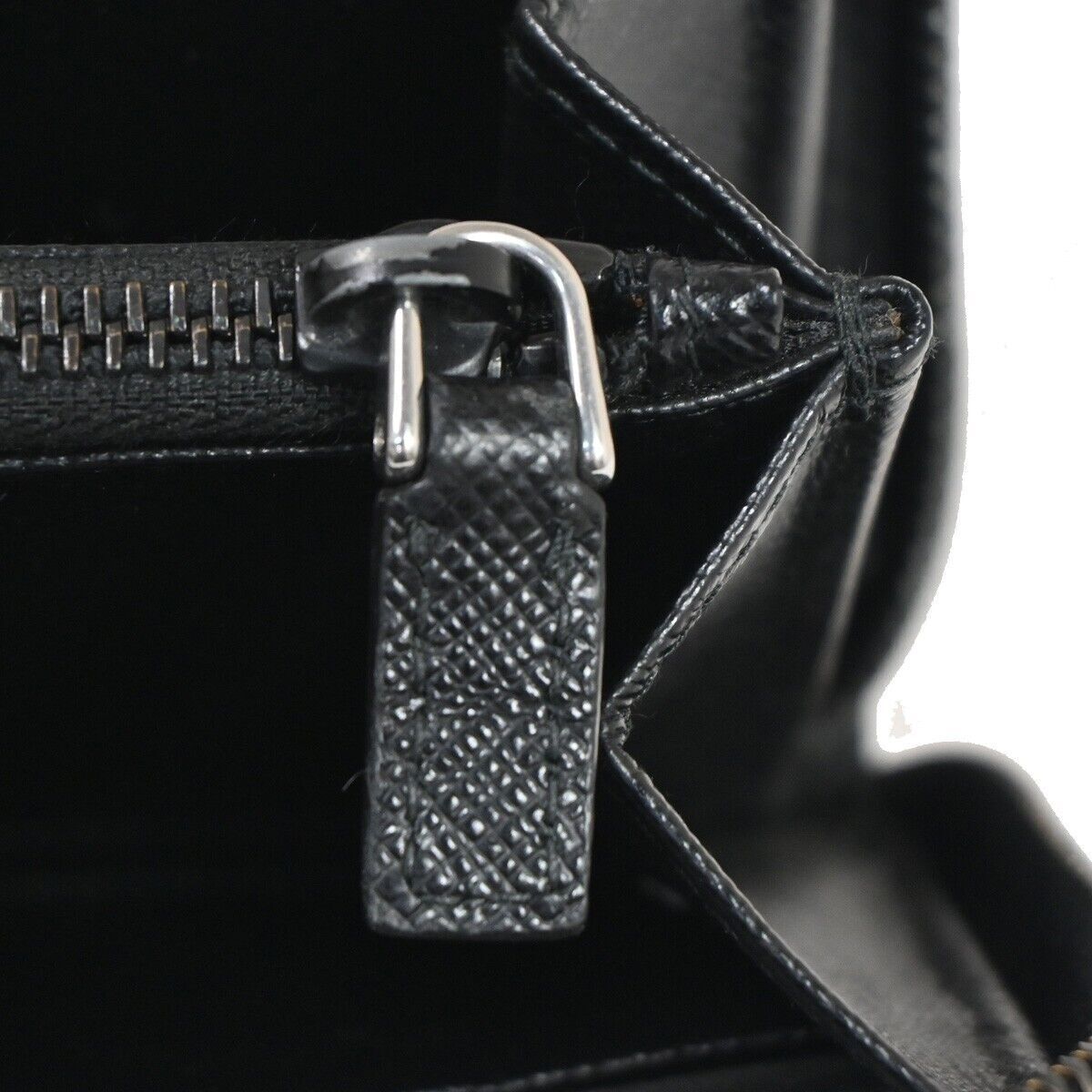 PRADA Logo Saffiano Long Bifold Wallet Purse Leather Black Silver Italy 87RH021