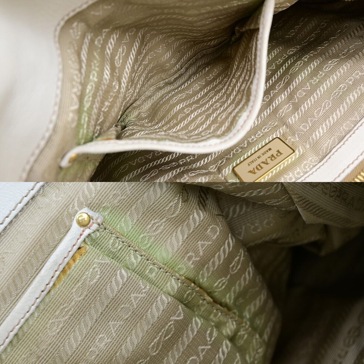 PRADA Logo 2 way Shoulder Hand Bag Leather White GHW Italy 87EE068