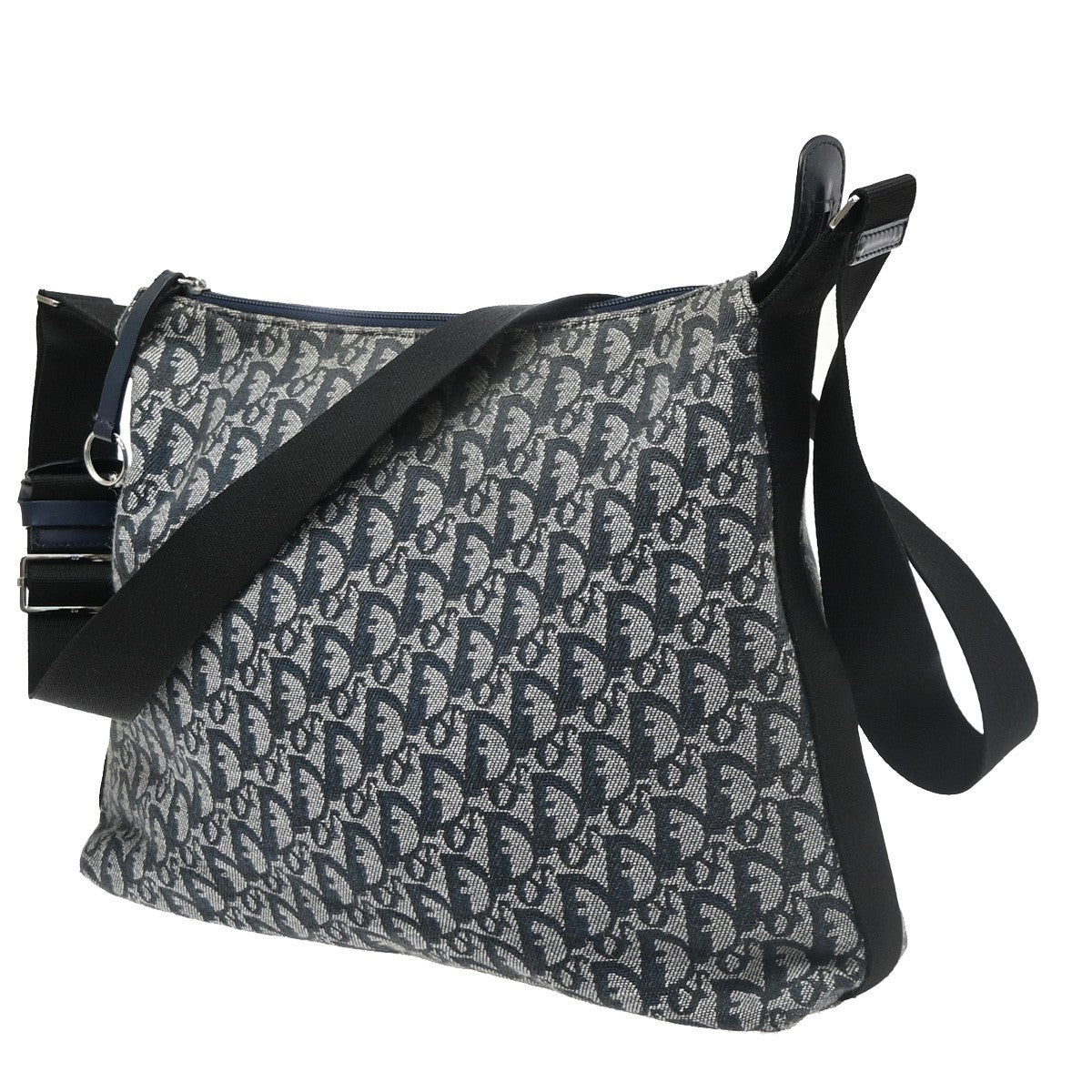 CHRISTIAN DIOR Trotter Pattern shoulder Bag Canvas Leather Navy Blue 70SA157