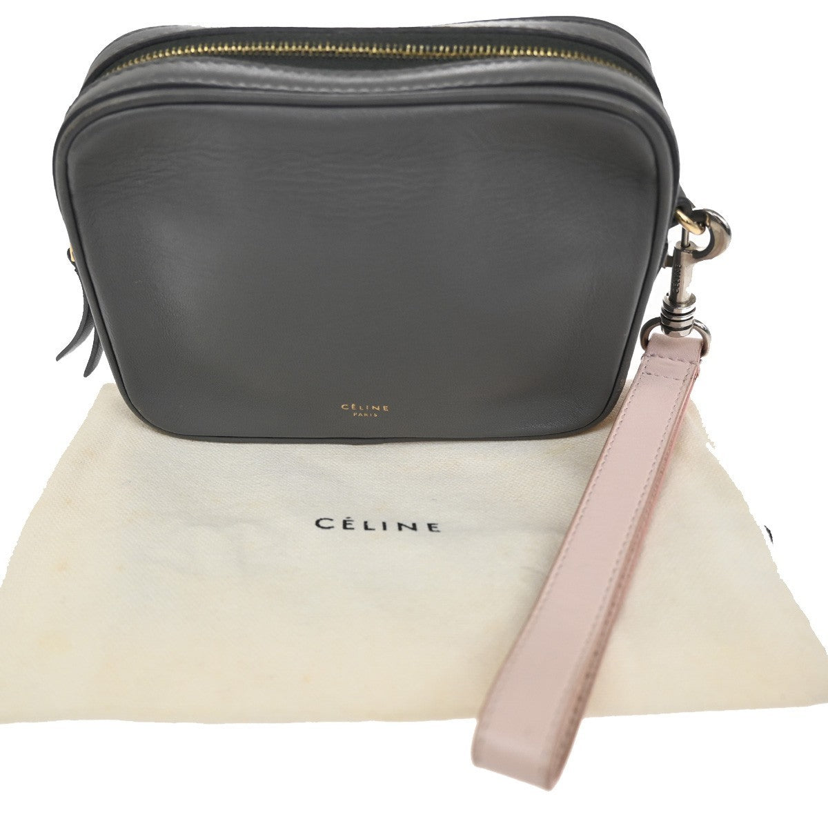 CELINE Logo Mini Pouch Bag Leather Gray GHW France 67TA391