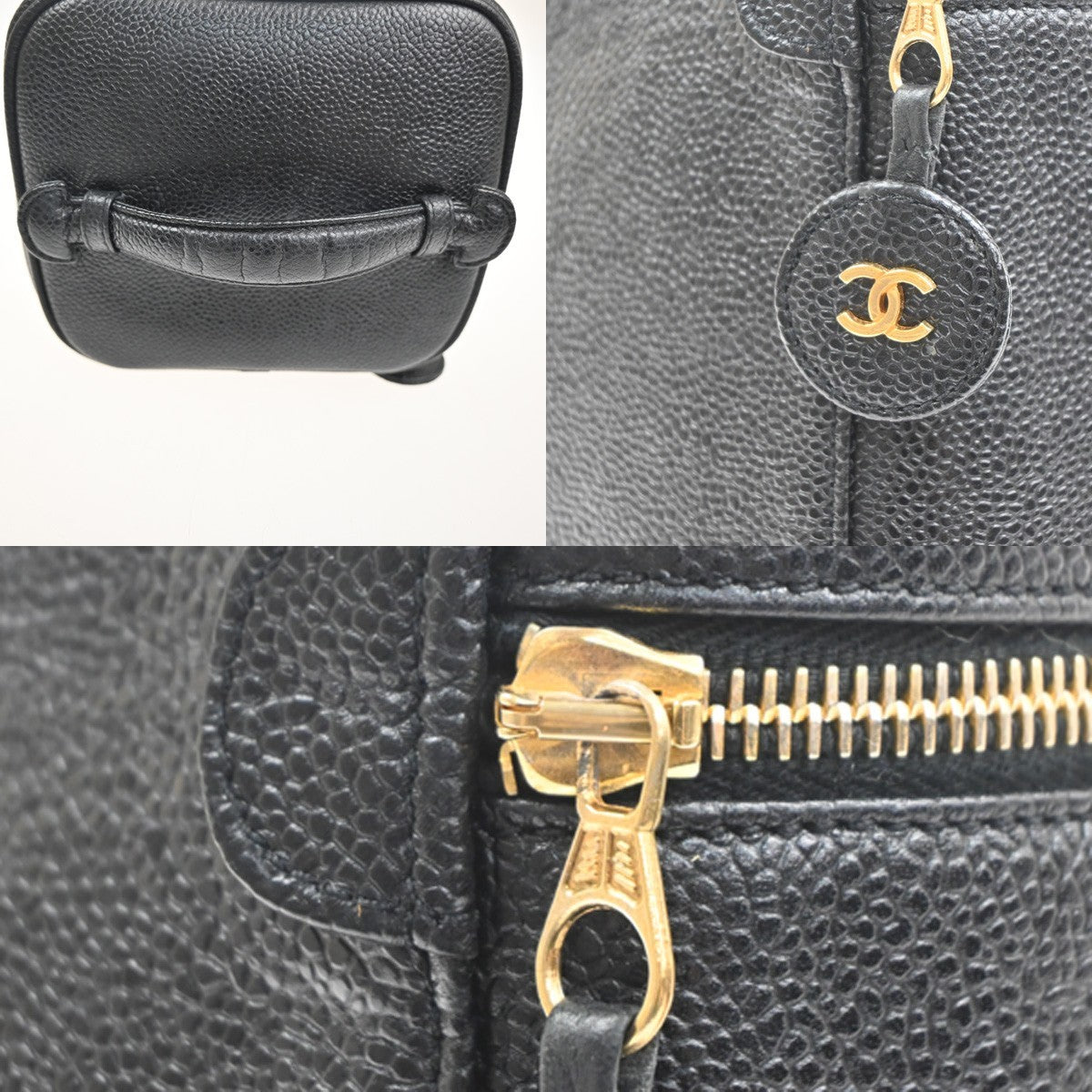 CHANEL CC Logo Vanity Hand Bag Grained Calfskin Leather Black GHW Italy 21RL825