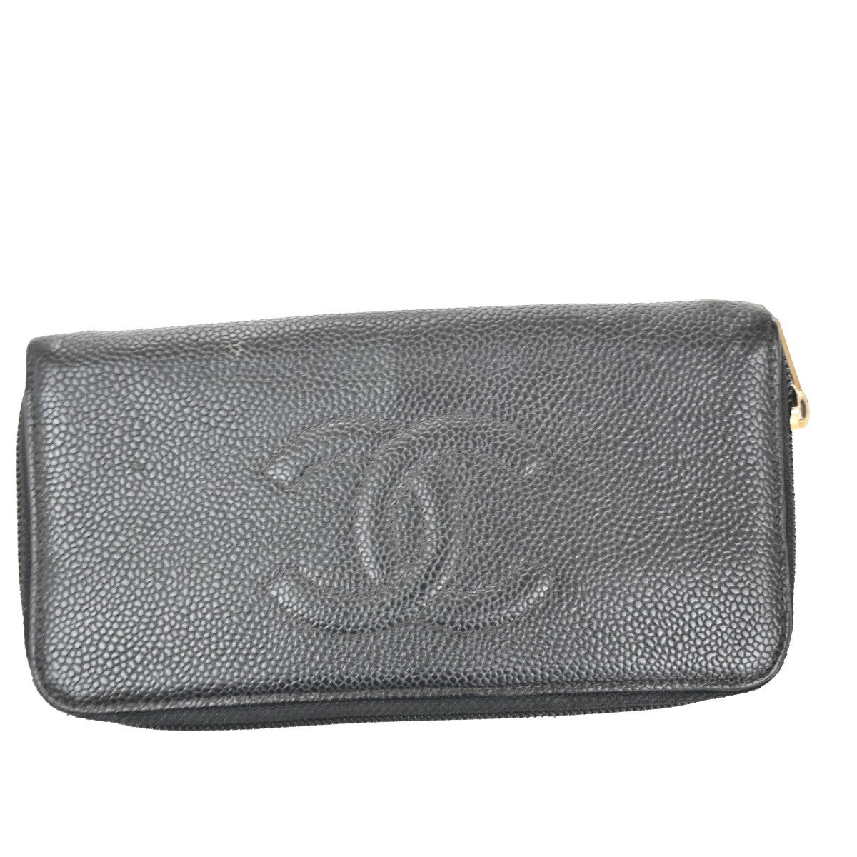 CHANEL CC Logo Long Zipper Wallet Grained Calfskin Leather Black GHW 04KC126