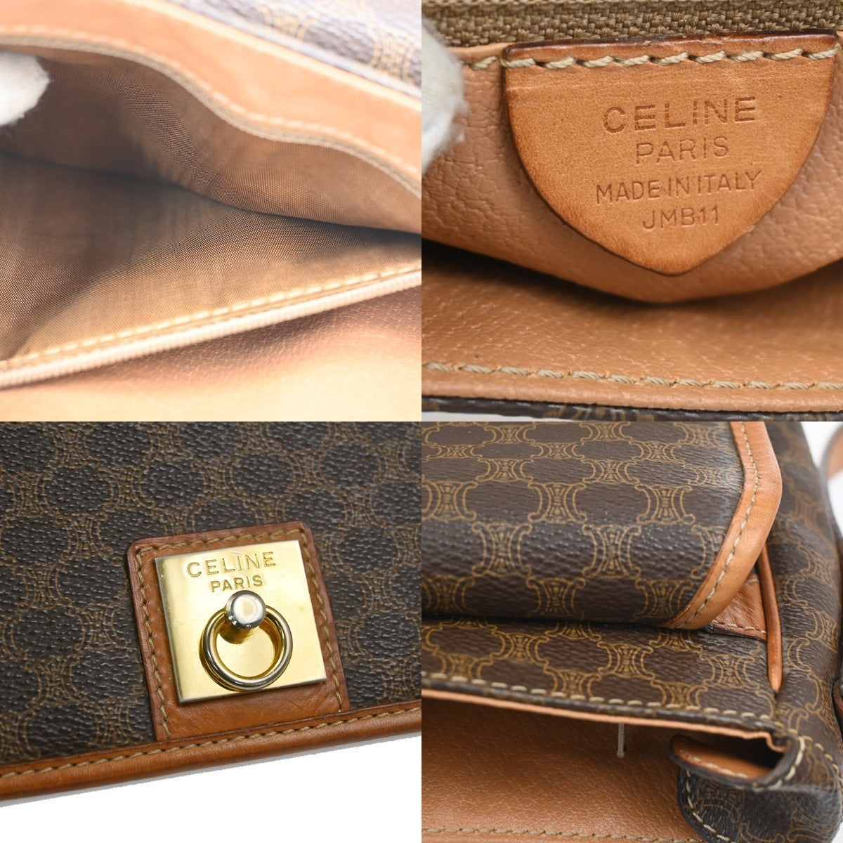 CELINE Logo Macadam Pattern Shoulder Bag PVC Leather Brown Italy GHW 30KC524