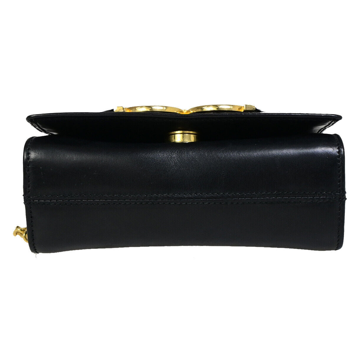 SALVATORE FERRAGAMO MIni Chain Shoulder Bam Bag Embossing Leather GHW 67SJ078