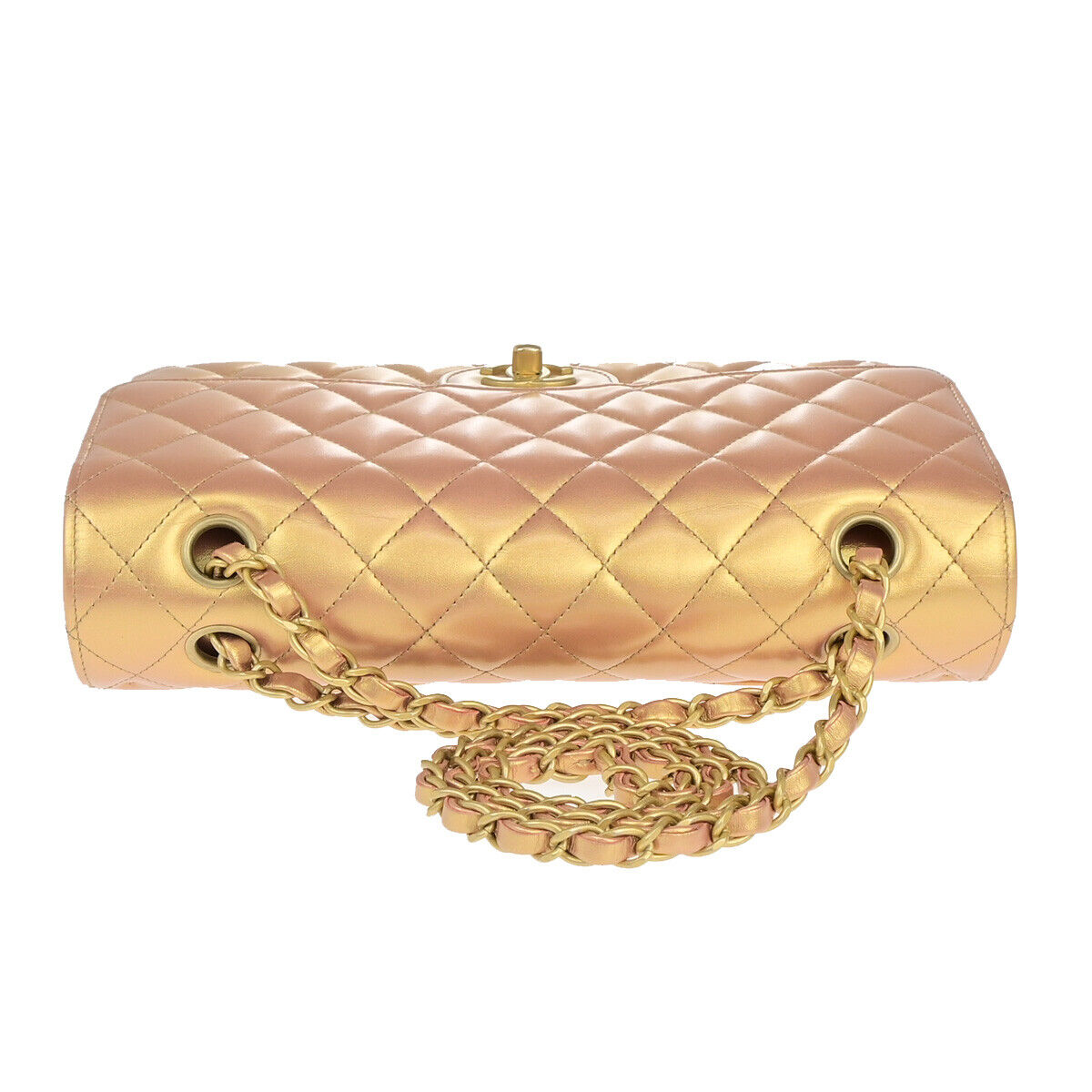 CHANEL CC Matelasse 25 Double Flap Chain Shoulder Bag Leather Pink Gold 401RK683