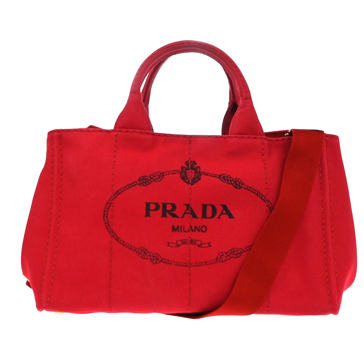 PRADA Logo Canapa 2Way Shoulder Hand Bag Canvas Leather Red GHW 79YH925