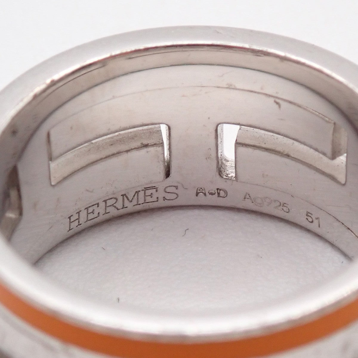 HERMES Logo Move H Ring Size 51 US 6 /JP 11 Silver 925 Orange 36RL571