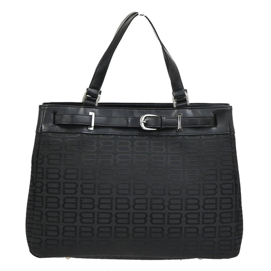 BALENCIAGA Logo BB Pattern Hand Tote Bag Canvas Leather Black SHW 67ZA251