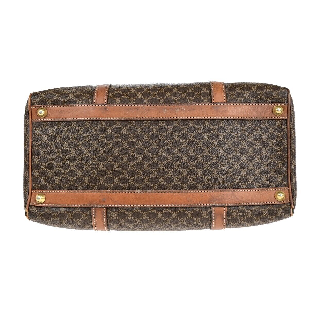 CELINE Macadam Pattern Travel Hand Bag PVC Leather Brown Gold Italy 05ED370