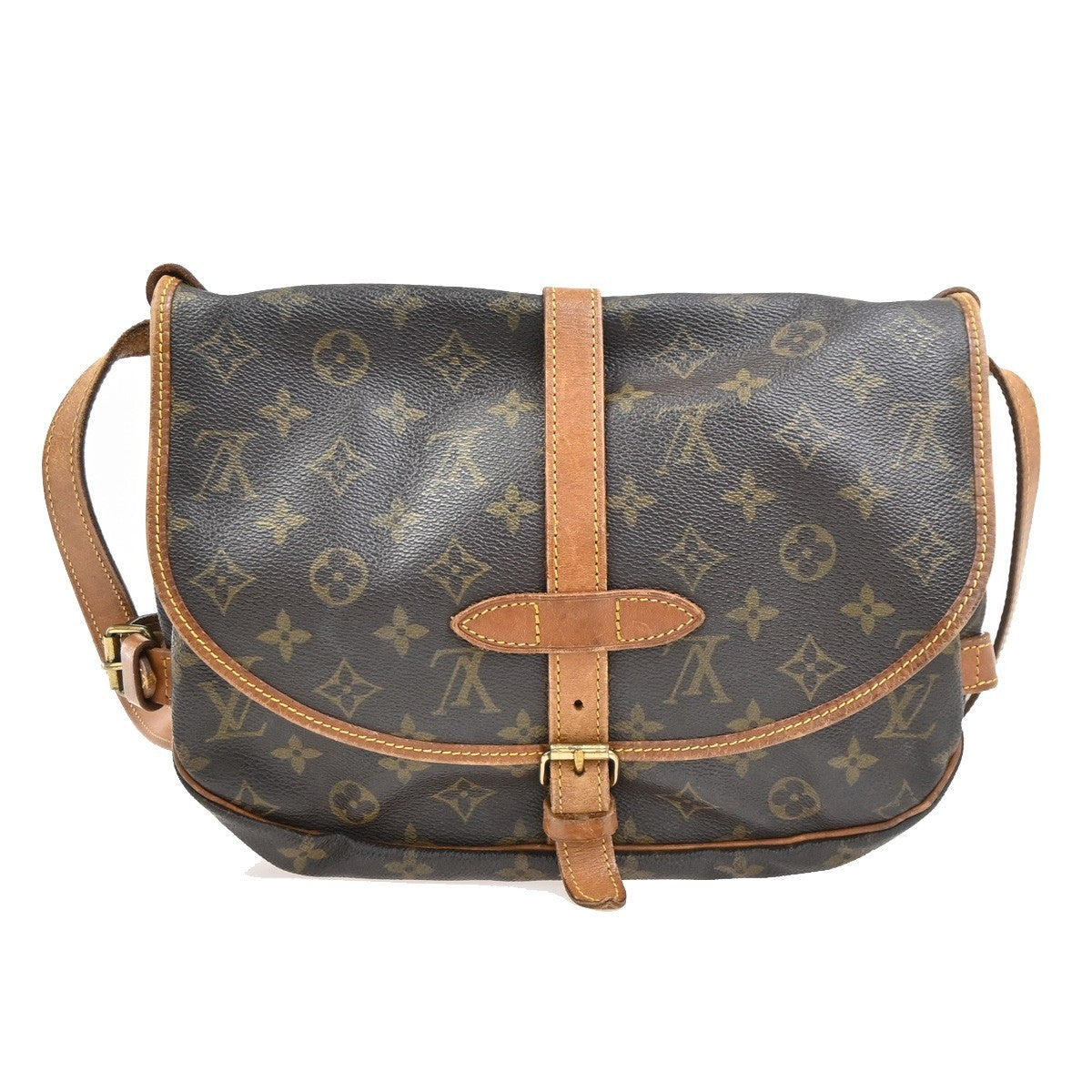 LOUIS VUITTON Logo Saumur 30 Shoulder Bag Monogram Leather Brown M42256 39PA086