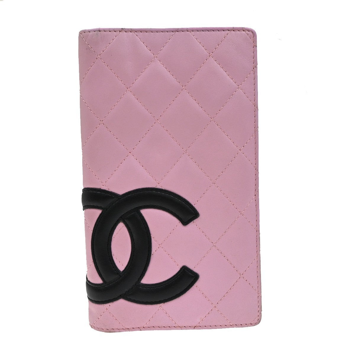 CHANEL CC Logo Long Bifold Wallet Purse Leather Pink SHW Italy 83YH826