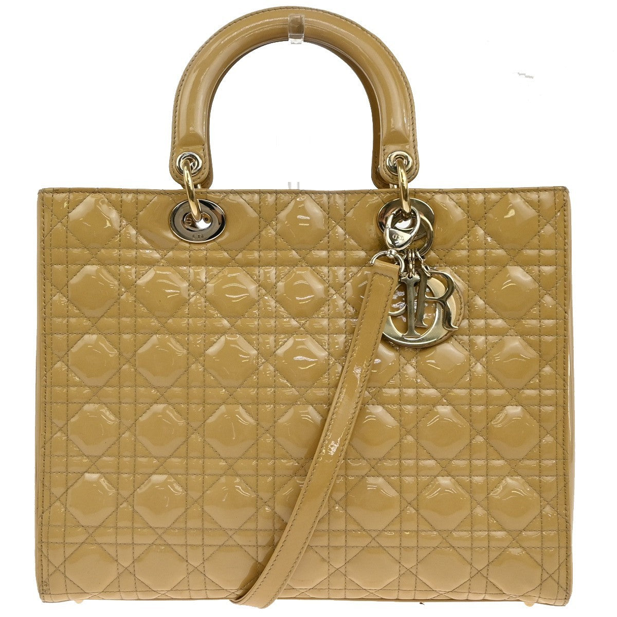 CHRISTIAN DIOR Lady Cannage 2Way Shoulder Hand Bag Patent Leather Yellow 41RF874